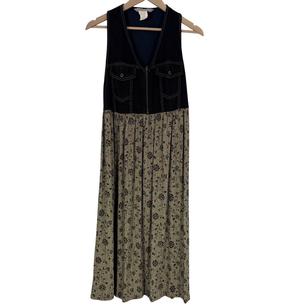Jonathan Martin Vintage Denim Floral Maxi Dress Size S 90s Cowgirl Rodeo Cottage